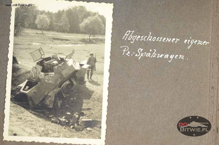 [PSW][#160]{115}{a} le.Pz.Sp.Wg (2 cm) Sd.Kfz.222, Aufkl.Abt.(mot.).5, WH-129065, Dobrosin koło Żółkwi, w poprzek rowu, 6 dziur po Boforsie.jpg