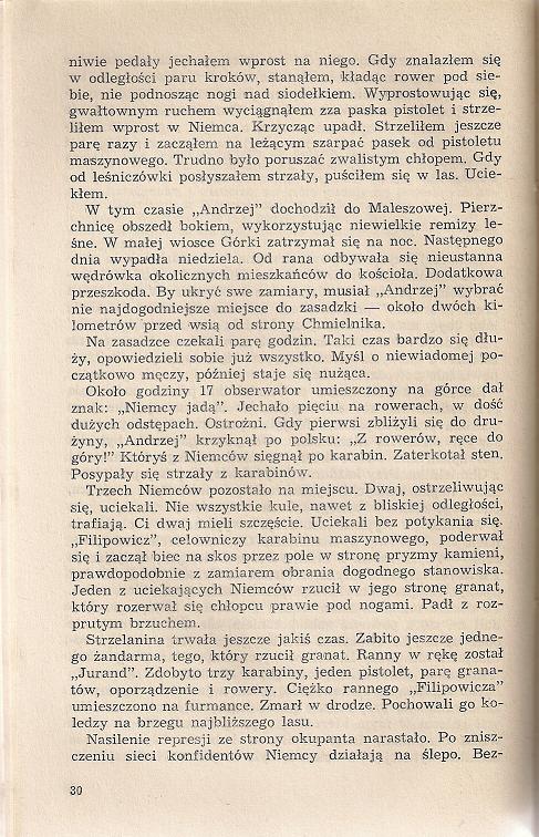 Fragment wspomnień &quot;Barabasza&quot; z opisem akcji w której zginął &quot;Filipowicz&quot;.